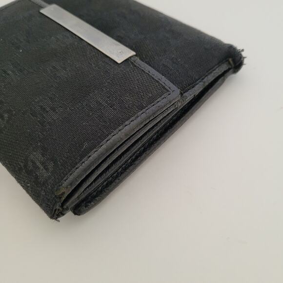 GUCCI GG Logo Plate Canvas Leather Card Bil Wallet Medium Monogram Bifold Black - Picture 12 of 14